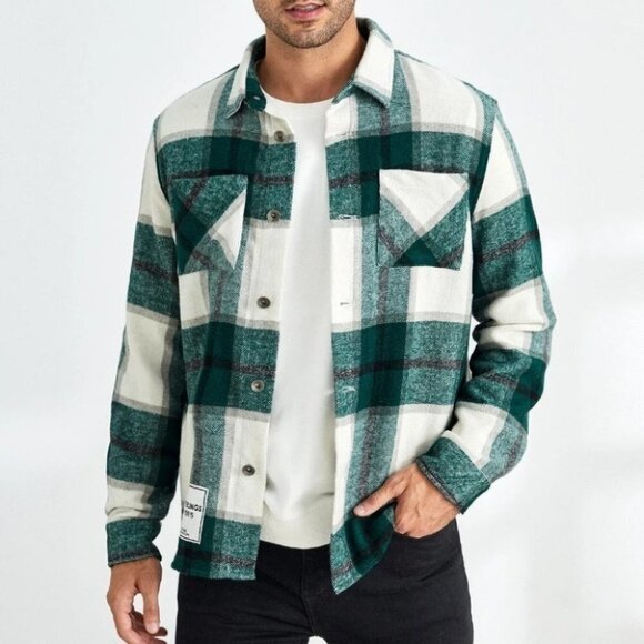 Green And White Mens Pocket Overcoat